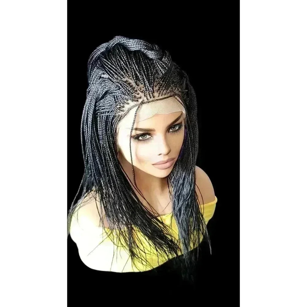 Full Lace Hand-Braided wig color # 1 Jet Black micro million braids- long wig - Picture 6 of 15